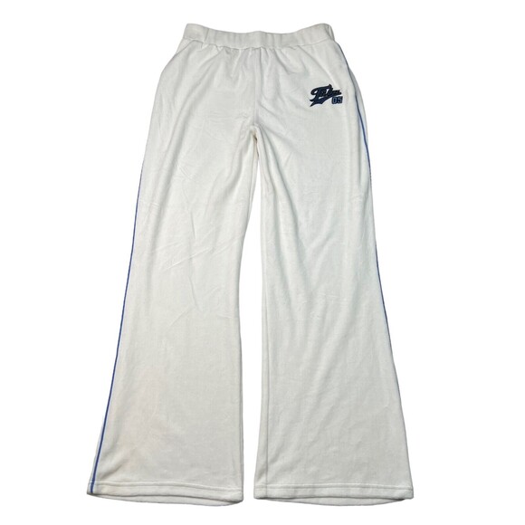 Forever 21 x Fubu Velour Wide Leg High Rise Pants White Retro Y2K Womens L Large - Picture 1 of 6